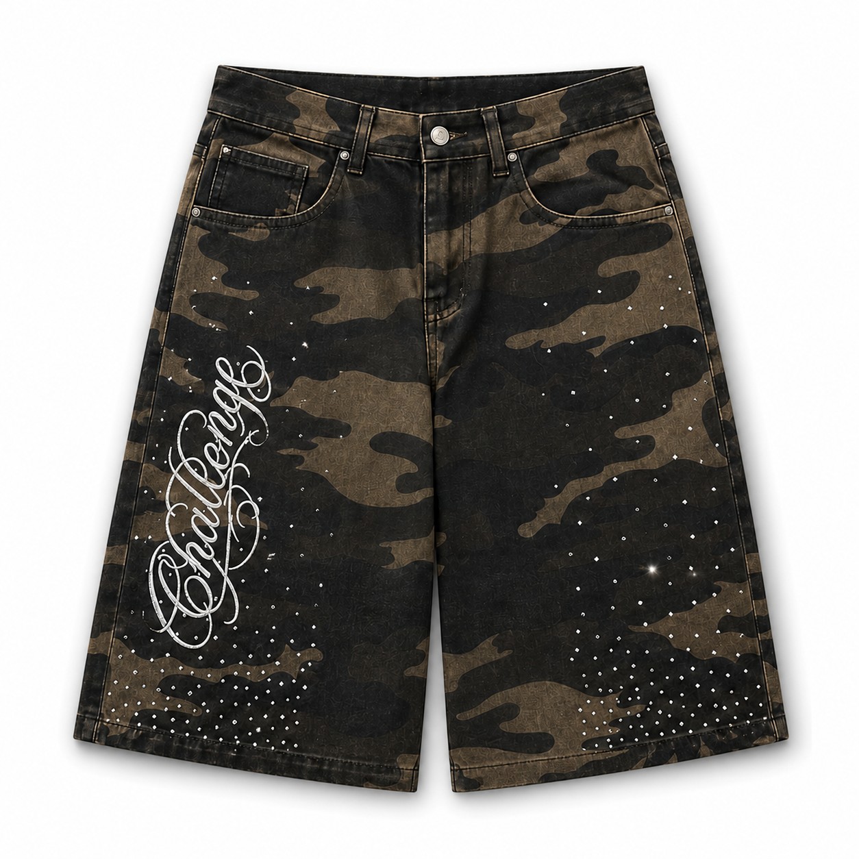 Short camuflado Wess con lettering y detalles brillantes